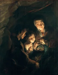 Alte Frau mit einem Korb Kohle